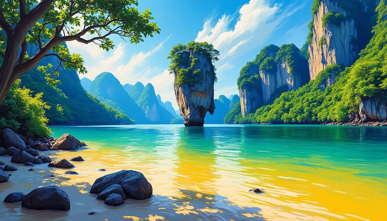 partez à la découverte de la baie extraordinaire de phang nga et du parc national ao phang nga. explorez des paysages spectaculaires, des îles emblématiques comme james bond island et des grottes mystérieuses, pour une aventure inoubliable en thaïlande.